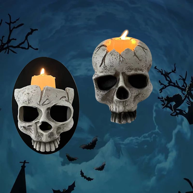 Gothic lebka z živice – nástenný svietnik a dekorácia na Halloween