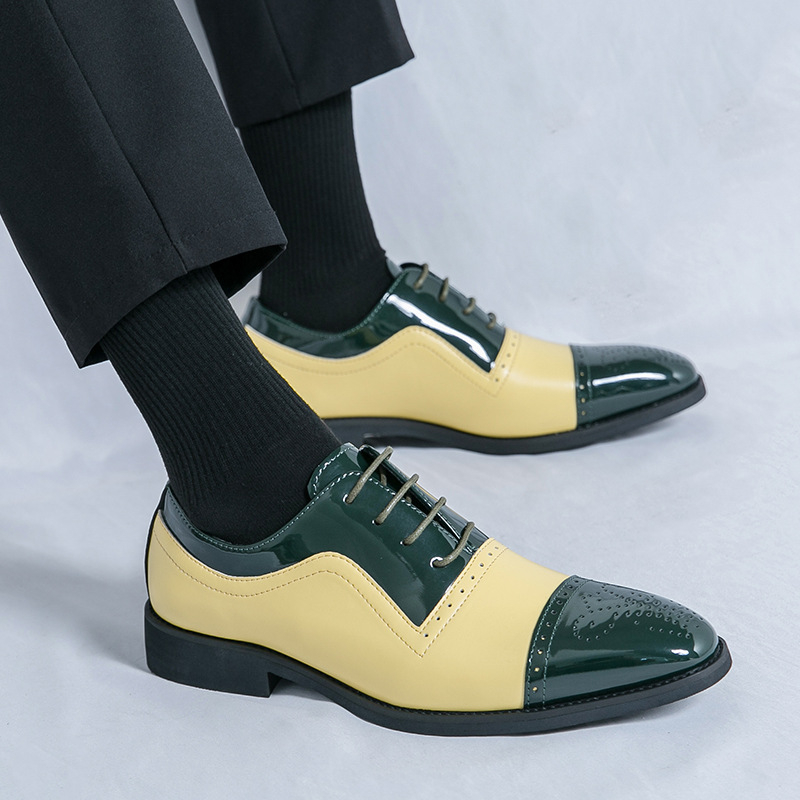 Muške kožne cipele Brogue, dizajn color-block, oštar vrh, poslovno-casual stil, veće veličine