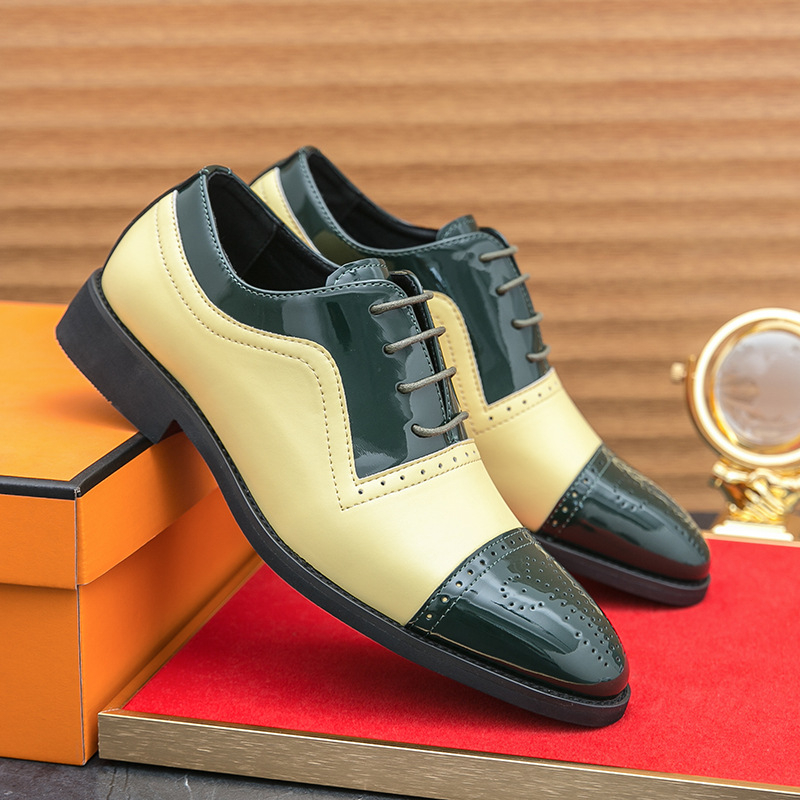 Muške kožne cipele Brogue, dizajn color-block, oštar vrh, poslovno-casual stil, veće veličine