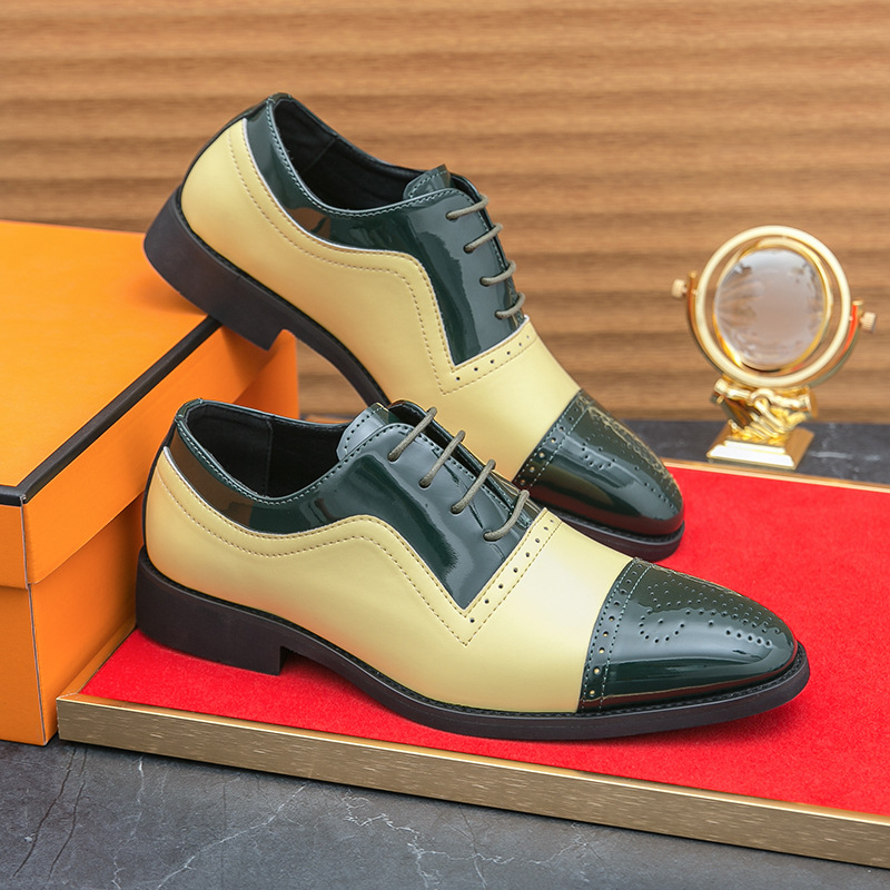 Muške kožne cipele Brogue, dizajn color-block, oštar vrh, poslovno-casual stil, veće veličine