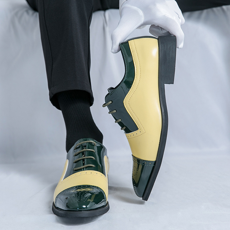 Muške kožne cipele Brogue, dizajn color-block, oštar vrh, poslovno-casual stil, veće veličine