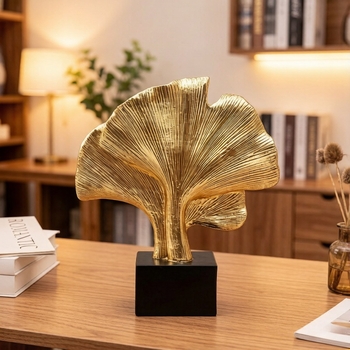 Moderný minimalistický ornament z živice s listom ginkgo pre obývaciu izbu, spálňu, vstupnú halu a študovňu; dekorácia a držiak na knihy.