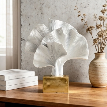 Moderný minimalistický ornament z živice s listom ginkgo pre obývaciu izbu, spálňu, vstupnú halu a študovňu; dekorácia a držiak na knihy.