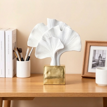 Moderný minimalistický ornament z živice s listom ginkgo pre obývaciu izbu, spálňu, vstupnú halu a študovňu; dekorácia a držiak na knihy.