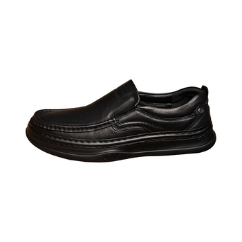Férfi fekete bőr casual loaferek – Slip-On, alacsony talppal, puha felsőrésszel és kényelmes talppal