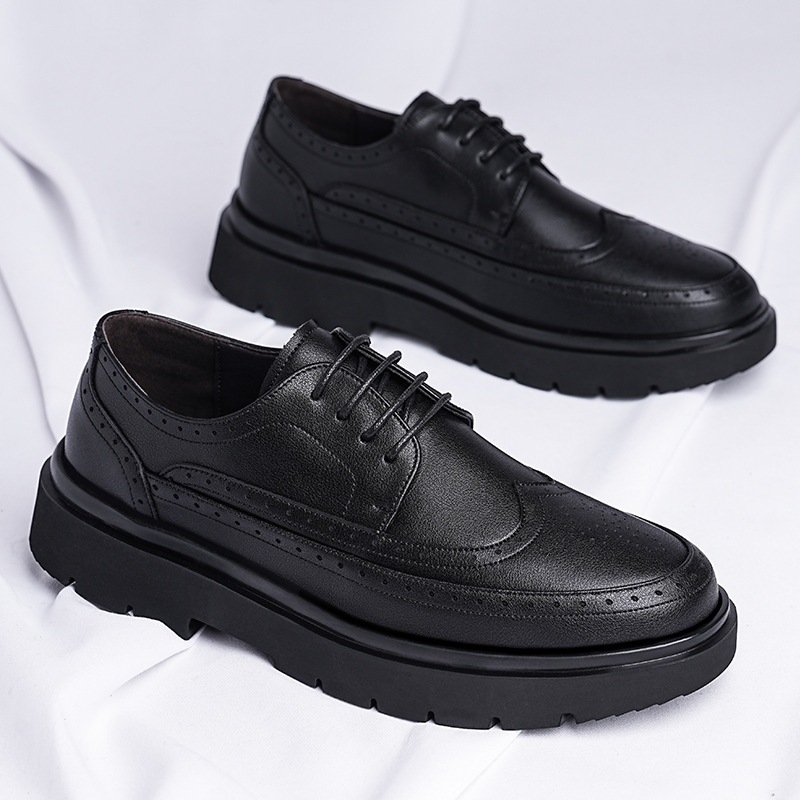 2026 tavasz–ősz férfi üzleti formális bőrcipő brogue mintázattal, vastag talppal, fűzővel – Modell 8806