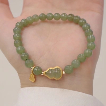 Hibiscus Sound ženski narukvica – dvostruki lanac s kuglicama od imitacije Hetian jade, prilagodljiva, lagan luksuzni komad nakita