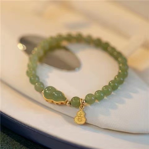 Hibiscus Sound ženski narukvica – dvostruki lanac s kuglicama od imitacije Hetian jade, prilagodljiva, lagan luksuzni komad nakita