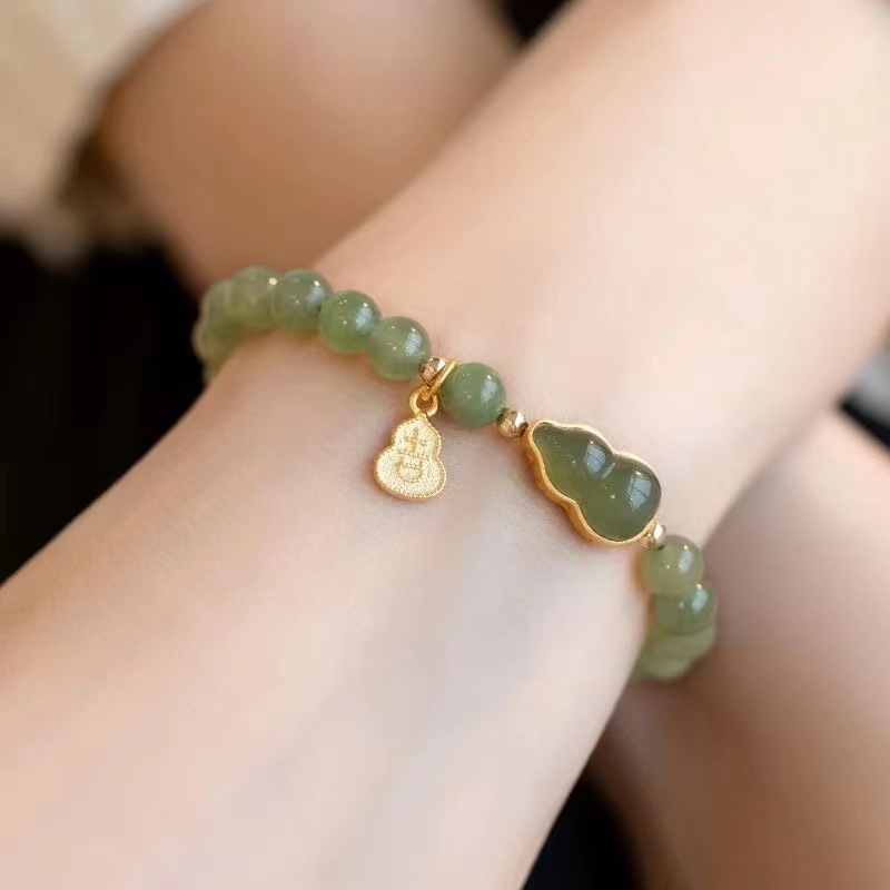 Hibiscus Sound ženski narukvica – dvostruki lanac s kuglicama od imitacije Hetian jade, prilagodljiva, lagan luksuzni komad nakita