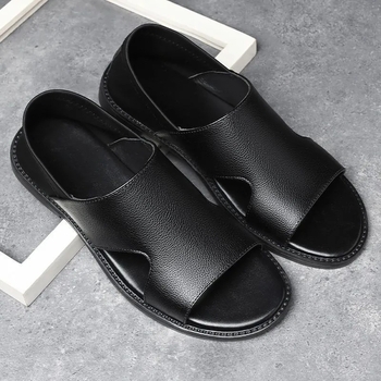 Sandale din piele pentru bărbați, vară, piele naturală, talpă moale, cu degete deschise, casual, antiderapante pentru uz exterior