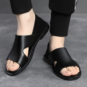 Sandale din piele pentru bărbați, vară, piele naturală, talpă moale, cu degete deschise, casual, antiderapante pentru uz exterior