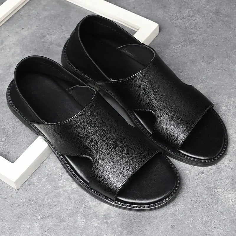 Sandale din piele pentru bărbați, vară, piele naturală, talpă moale, cu degete deschise, casual, antiderapante pentru uz exterior