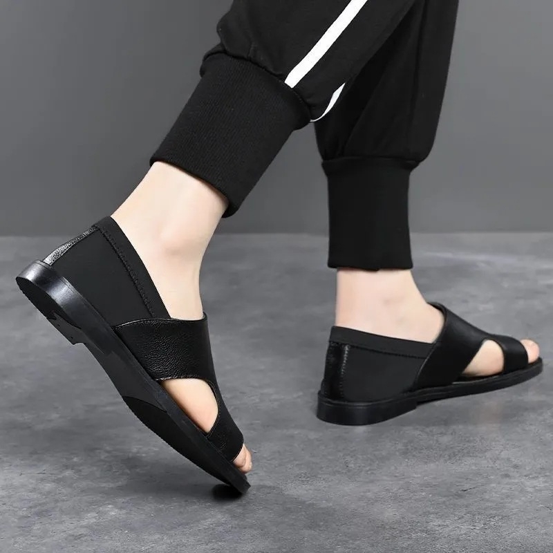 Sandale din piele pentru bărbați, vară, piele naturală, talpă moale, cu degete deschise, casual, antiderapante pentru uz exterior