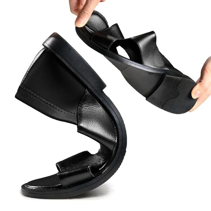 Sandale din piele pentru bărbați, vară, piele naturală, talpă moale, cu degete deschise, casual, antiderapante pentru uz exterior
