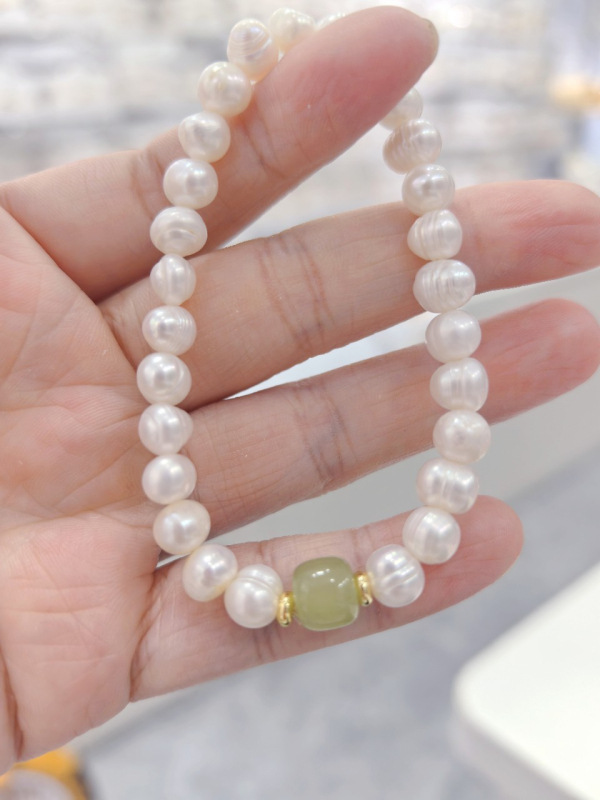 Narukvica od Hetianskog jadea i ahata sa sladkovodnim perlama — elegantan etnički stil za žene, novi kineski stil jade