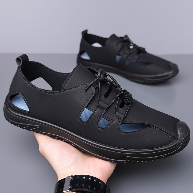 2025-ös új férfi mindennapi perforált bőr slip-on szandálok