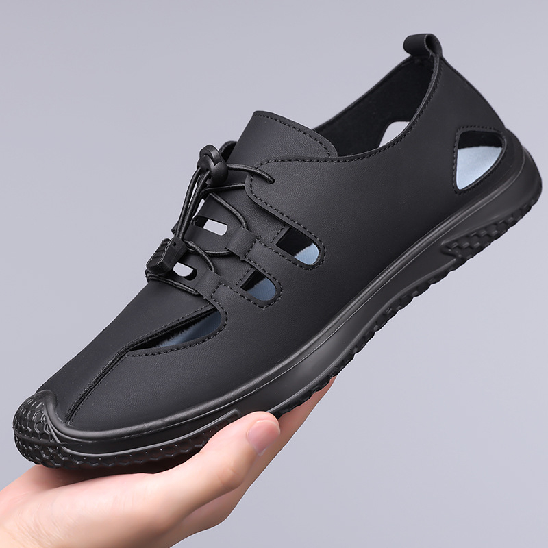 2025-ös új férfi mindennapi perforált bőr slip-on szandálok