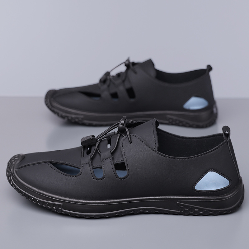 2025-ös új férfi mindennapi perforált bőr slip-on szandálok