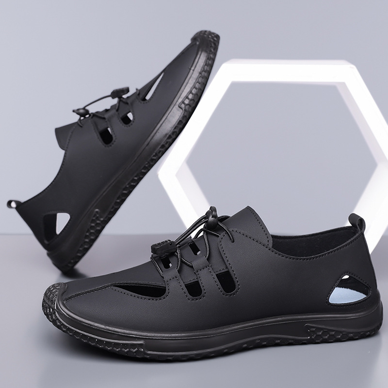 2025-ös új férfi mindennapi perforált bőr slip-on szandálok