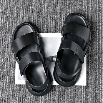 Férfi nyári bőrsandálok, lélegzőek, kényelmesek, könnyűek, Velcro-záras, kültéri használatra.