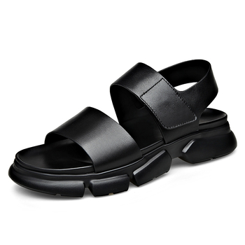 Férfi nyári bőrsandálok, lélegzőek, kényelmesek, könnyűek, Velcro-záras, kültéri használatra.