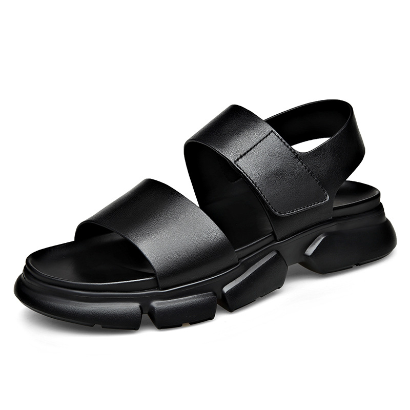 Férfi nyári bőrsandálok, lélegzőek, kényelmesek, könnyűek, Velcro-záras, kültéri használatra.