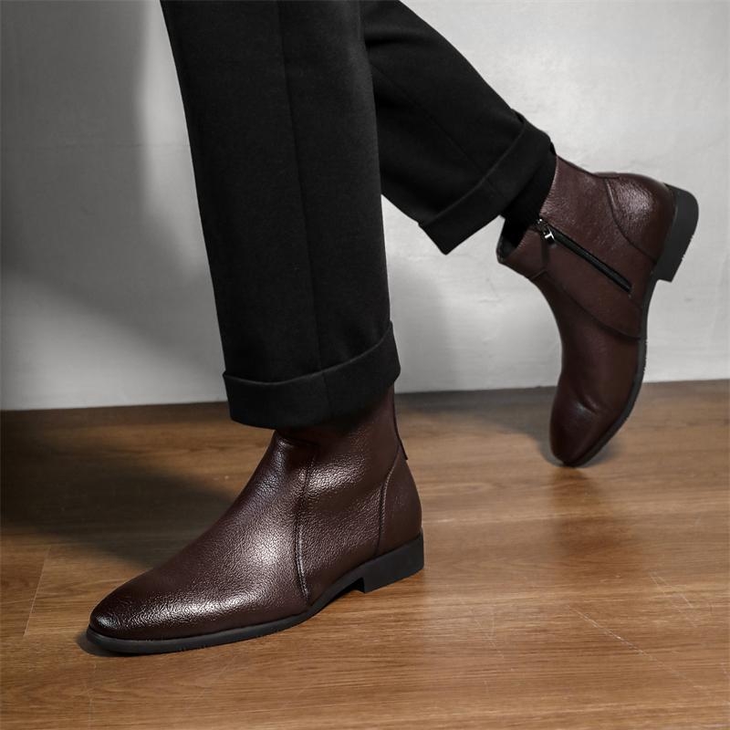 Muške čizme Martin – minimalistički kroj, mekana koža, uredski stil, bočni zip, kratke čizme, velike veličine