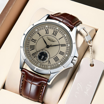 Muški kvarcni sat, klasičan stil, vodootporan, kožni kaiš, okrugli brojčanik, promjer 41 mm