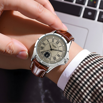 Muški kvarcni sat, klasičan stil, vodootporan, kožni kaiš, okrugli brojčanik, promjer 41 mm