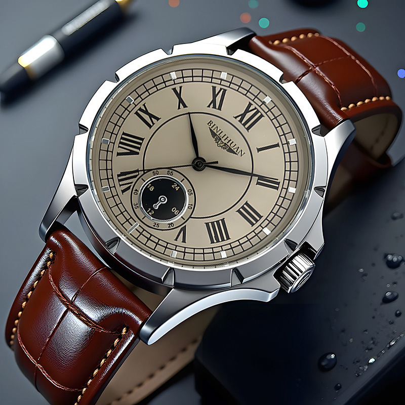 Muški kvarcni sat, klasičan stil, vodootporan, kožni kaiš, okrugli brojčanik, promjer 41 mm
