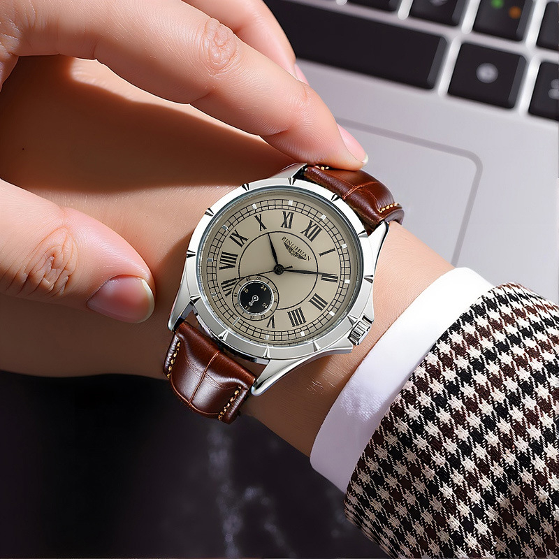 Muški kvarcni sat, klasičan stil, vodootporan, kožni kaiš, okrugli brojčanik, promjer 41 mm