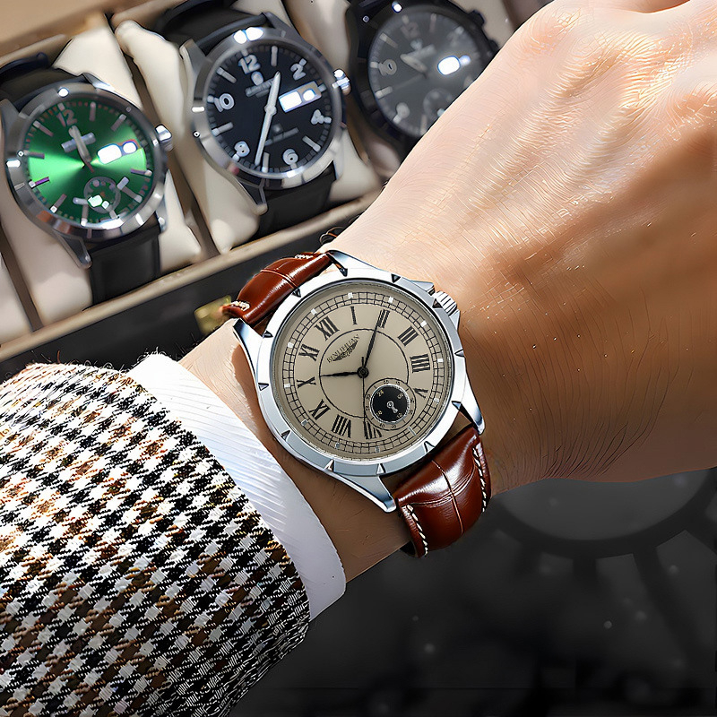 Muški kvarcni sat, klasičan stil, vodootporan, kožni kaiš, okrugli brojčanik, promjer 41 mm