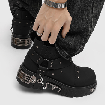 Muške Martinske čizme s metalnim punk stilom, tamne boje, britanski vintage stil, debela potplata za povećanje visine, model 561224-J