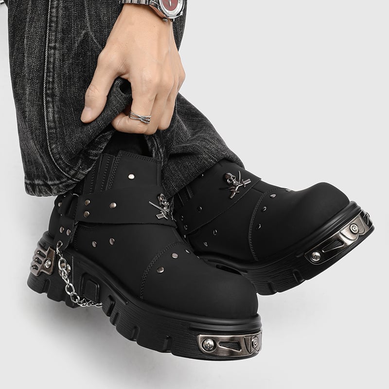 Muške Martinske čizme s metalnim punk stilom, tamne boje, britanski vintage stil, debela potplata za povećanje visine, model 561224-J
