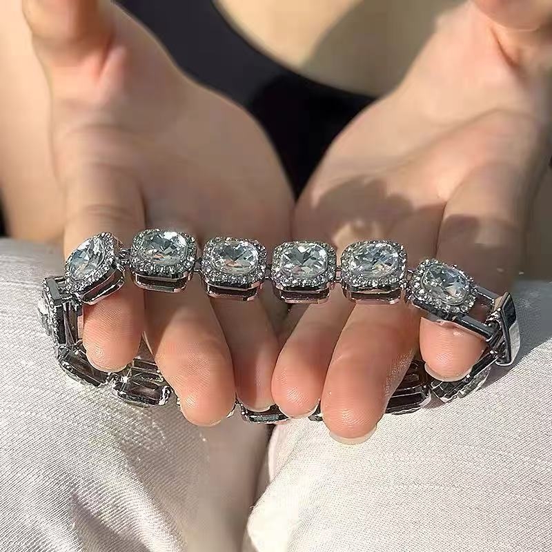Unisex četvrtasta narukvica sa kristalima, hip-hop stil, kubanska lanac, euro-američka moda