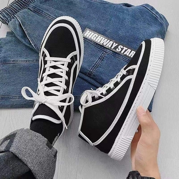 Tavaszi férfi vászon sneaker koreai stílusban – légáteresztő, könnyű, mindennapi, bokáig érő, hegyes orral