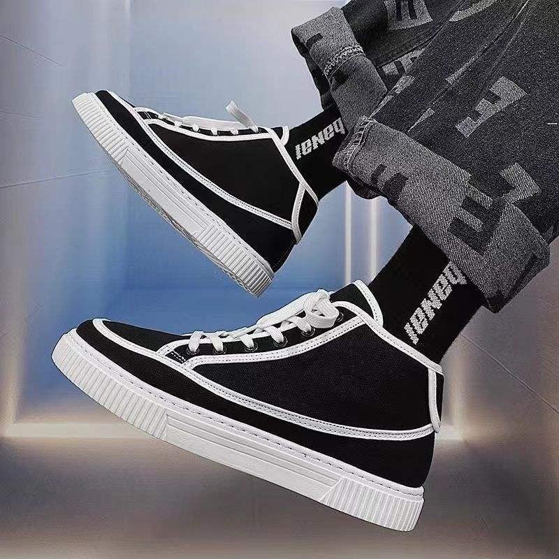 Tavaszi férfi vászon sneaker koreai stílusban – légáteresztő, könnyű, mindennapi, bokáig érő, hegyes orral