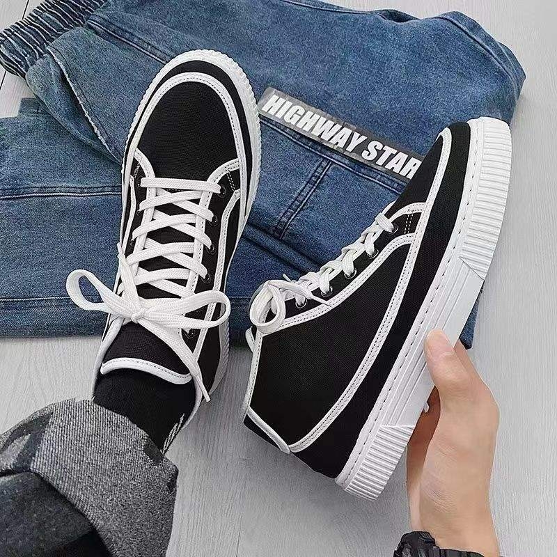 Tavaszi férfi vászon sneaker koreai stílusban – légáteresztő, könnyű, mindennapi, bokáig érő, hegyes orral