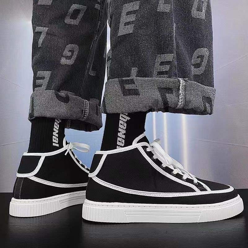 Tavaszi férfi vászon sneaker koreai stílusban – légáteresztő, könnyű, mindennapi, bokáig érő, hegyes orral