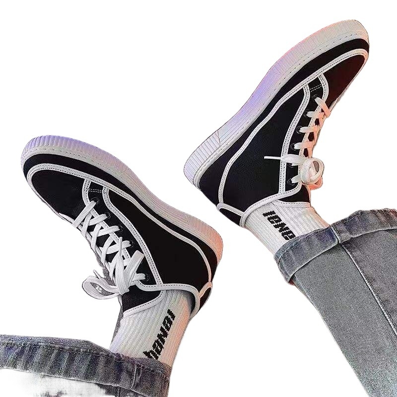 Tavaszi férfi vászon sneaker koreai stílusban – légáteresztő, könnyű, mindennapi, bokáig érő, hegyes orral