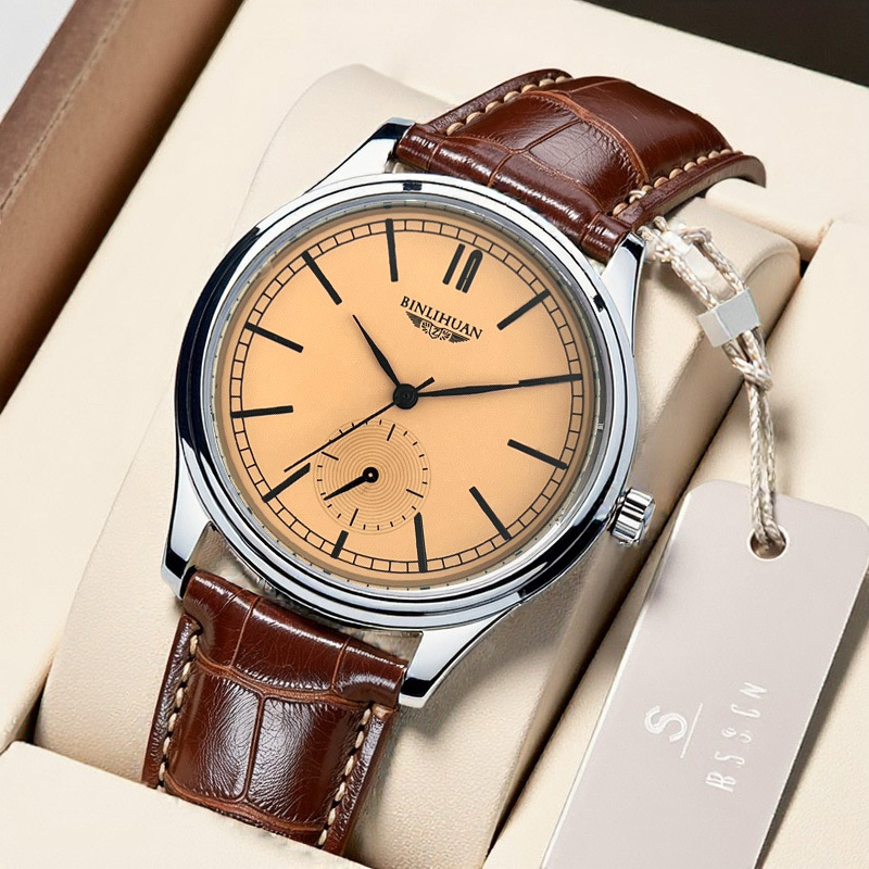 Muški sat s kožnim kaišem, sportski kvarc sat, vodootporan, moderan stil, kružni cifernik 41 mm, debljina 9 mm, kućište od legure, okrugli cifernik, kaiš od sintetičke kože, kopča s iglom