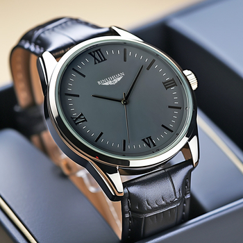 Binlihuan Muški kvarcni sat s kožnim remenom, 41 mm kućište od legure, vodootporan