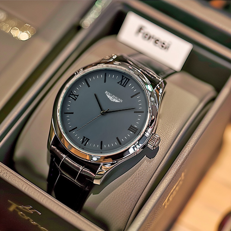 Binlihuan Muški kvarcni sat s kožnim remenom, 41 mm kućište od legure, vodootporan