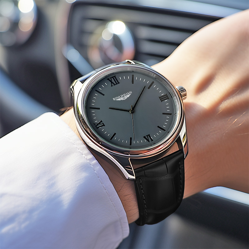 Binlihuan Muški kvarcni sat s kožnim remenom, 41 mm kućište od legure, vodootporan