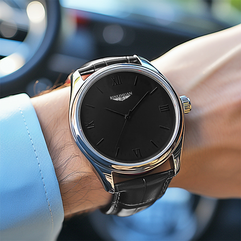 Binlihuan muški sat, kožni remen, kvarcni mehanizam SL68, okrugli brojčanik 41 mm, debljina 9 mm, casual stil, vodootporan