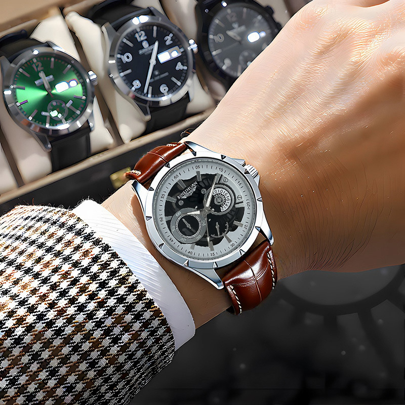 Muški sat s kožnim kaišem – moderni svakodnevni kvarcni sat, 41 mm brojčanik