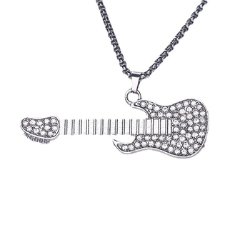 Ogrlica s dijamantom u obliku gitare – unisex, rock/hip-hop stil, privjesak od legure