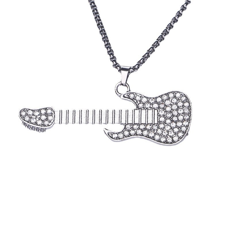 Ogrlica s dijamantom u obliku gitare – unisex, rock/hip-hop stil, privjesak od legure