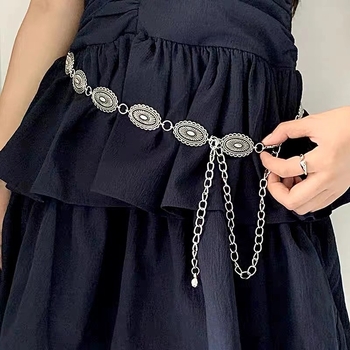 Vintage metalni lanac za struk za žene, boemski stil, anti-srebro završna obrada, modni dodatak, duljina 100 cm