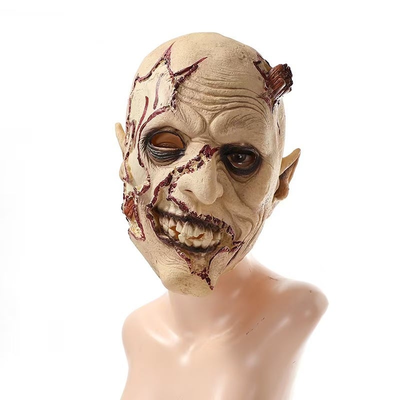 Halloween latex maszk: démon-zombi sebhely, kellék maszkhoz, felnőtt fejfedő